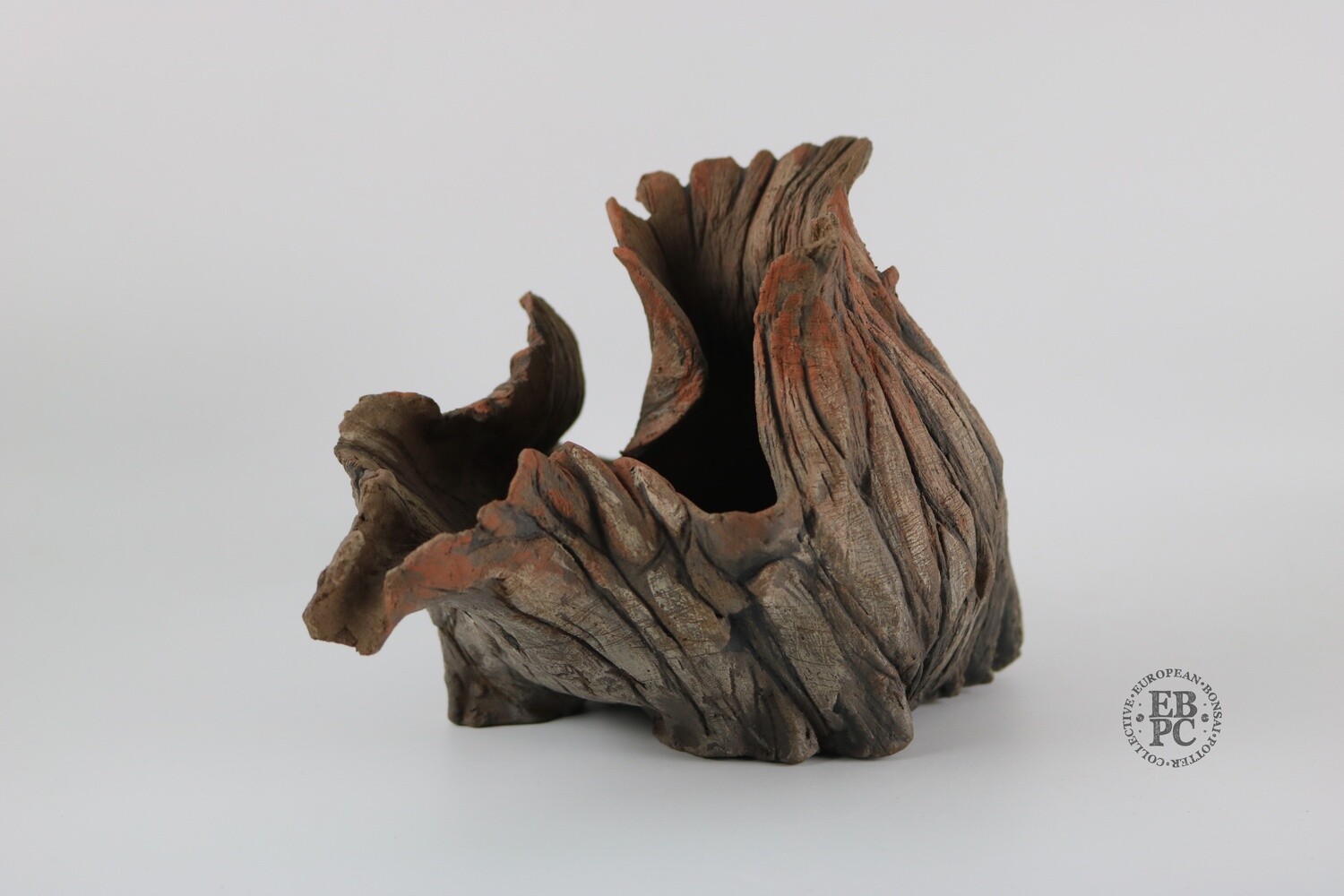Ioannis Makris Bonsai Pots.  22cm; Freeform Bonsai Pot; Rock-like Texture; Browns; Red Tones; Greece.