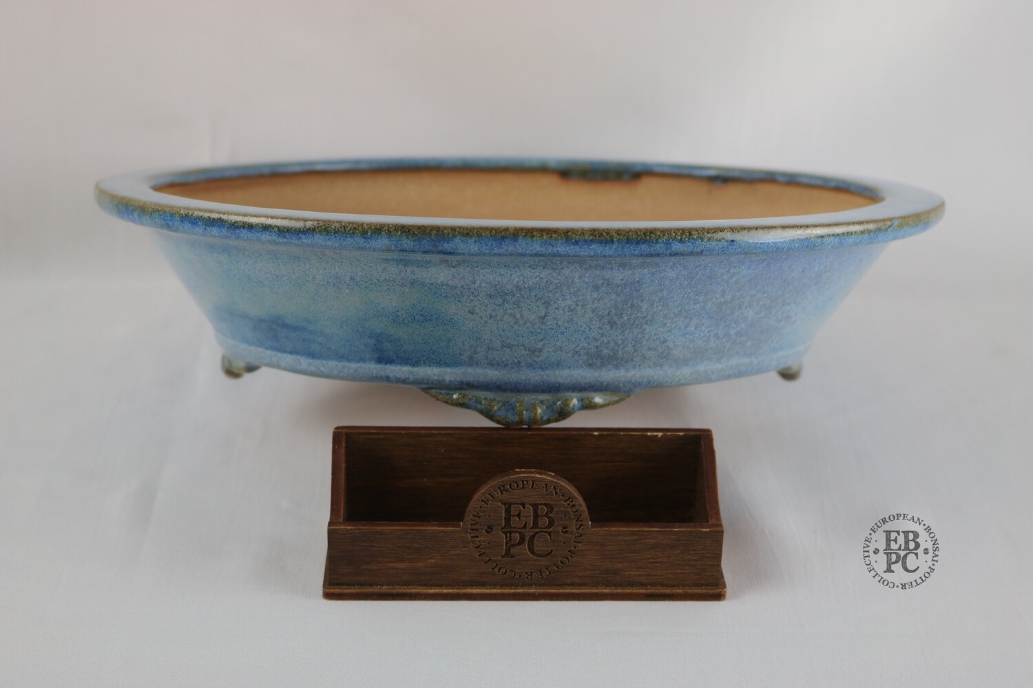 Fukurou Ceramics - Switzerland.  28.9cm; Hand-made; Oval; Elegant Design; Basal Band, Subtle Lip; Delicate Feet; Superb Namako-esque Glaze; White and Blues; Patrik Lüthi