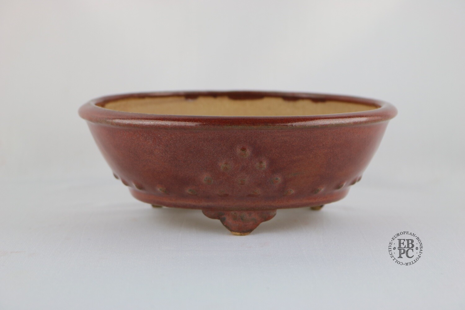 Fukurou Ceramics - Switzerland. 17.7cm; Hand-made; Refined Round; Studded Design; Delicate Feet; Superb Glaze; Reds; Patrik Lüthi: EBPC Stamped.