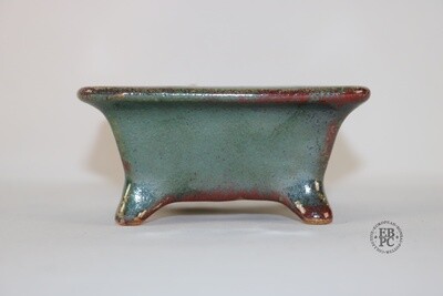Amdouni Bonsai Pots - 11cm; Square; Shohin; Oxblood & Metallic Teal; Excellent Glaze; Outward Feet; Sami Amdouni.