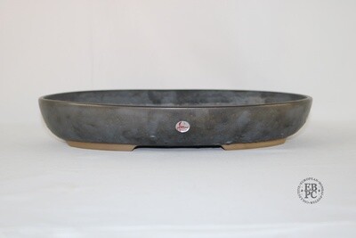 Willow Bonsai Pots.  31.2cm; Oval; Textured Pewter Glaze; Metallic Grey; Browns; Recessed Feet; Made in South Africa.