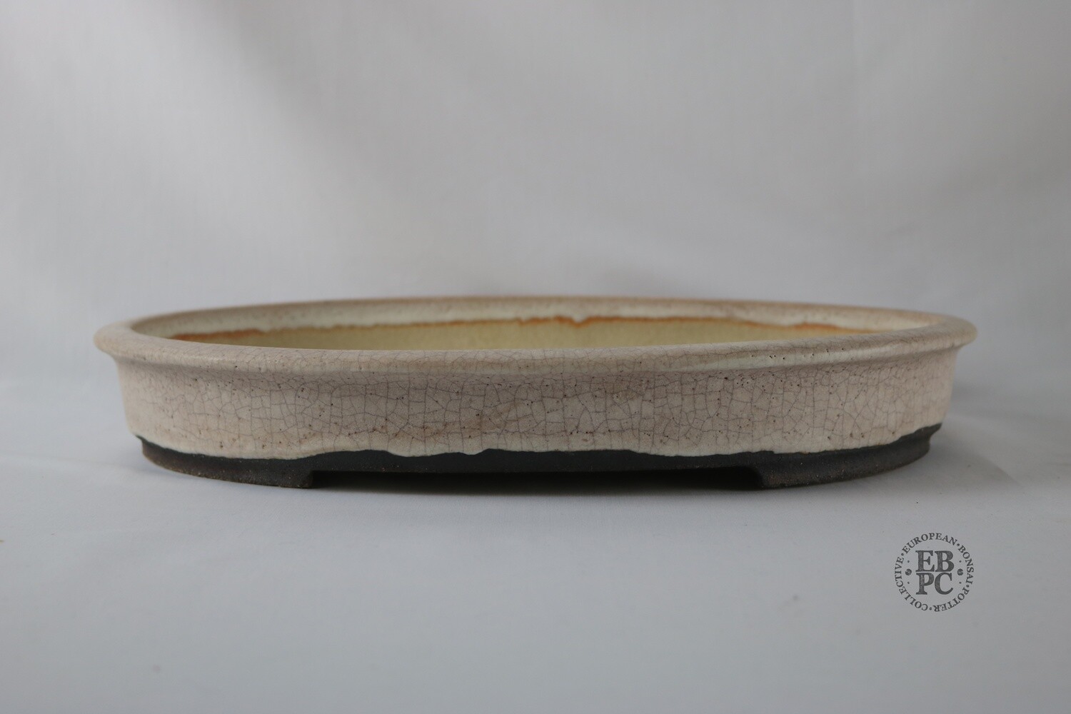 Walsall Studio Ceramics - Esther Griffiths.  42cm; Oval; Crackle Glaze; Antique Cream; Subtle Pinks;