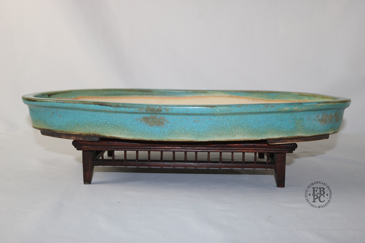 Sabine Besnard - 46.2cm; Glazed; Oval; Okinawa Crystalline Glaze; Turquoise; Blue; Green; Silvery Inflections; Crackle Glaze- UK ONLY - Collection at EXPO UK