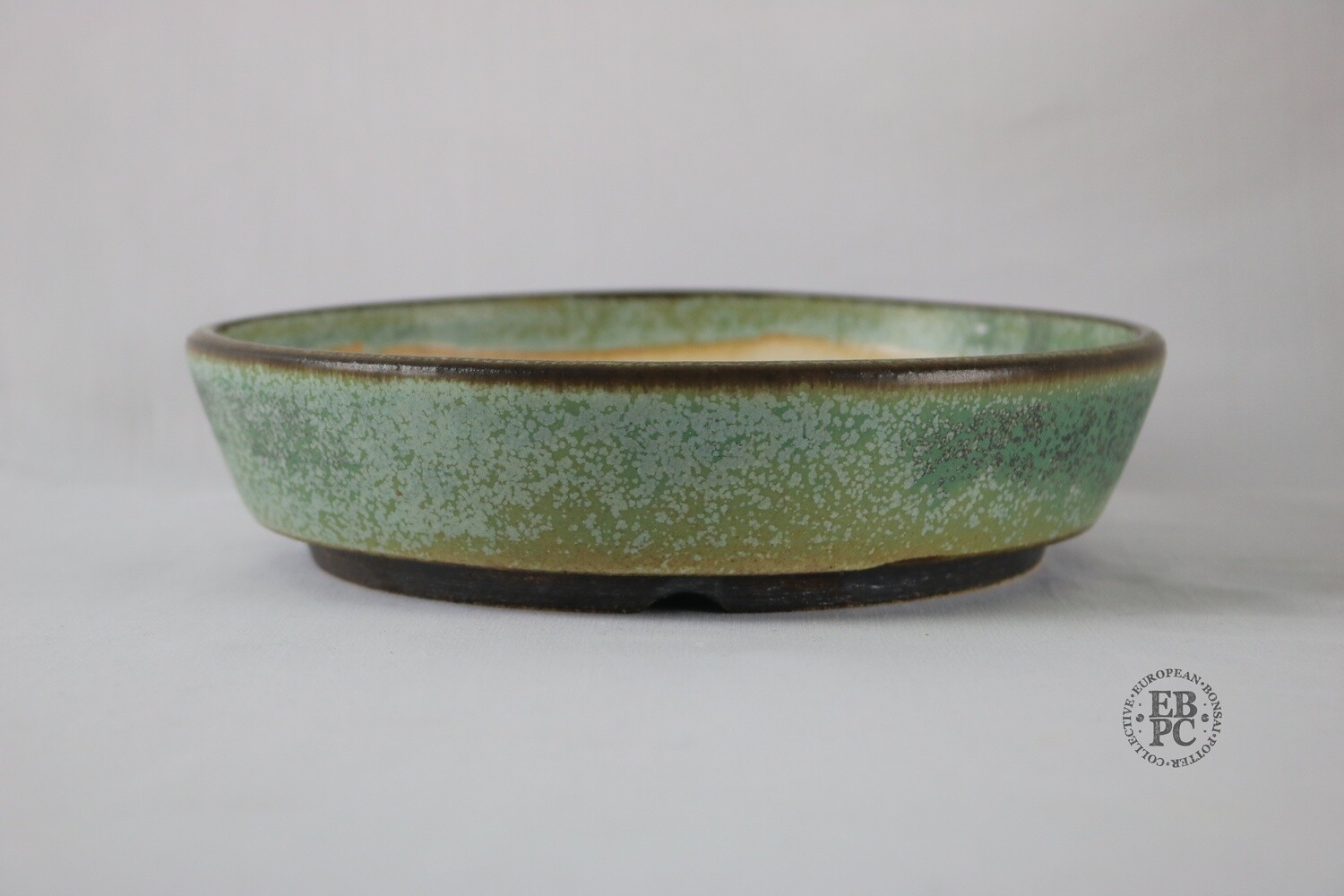 Sabine Besnard - 20.7cm; Glazed; Round; 'Lichen Glaze'; Green; Browns; Crystalline Glaze.