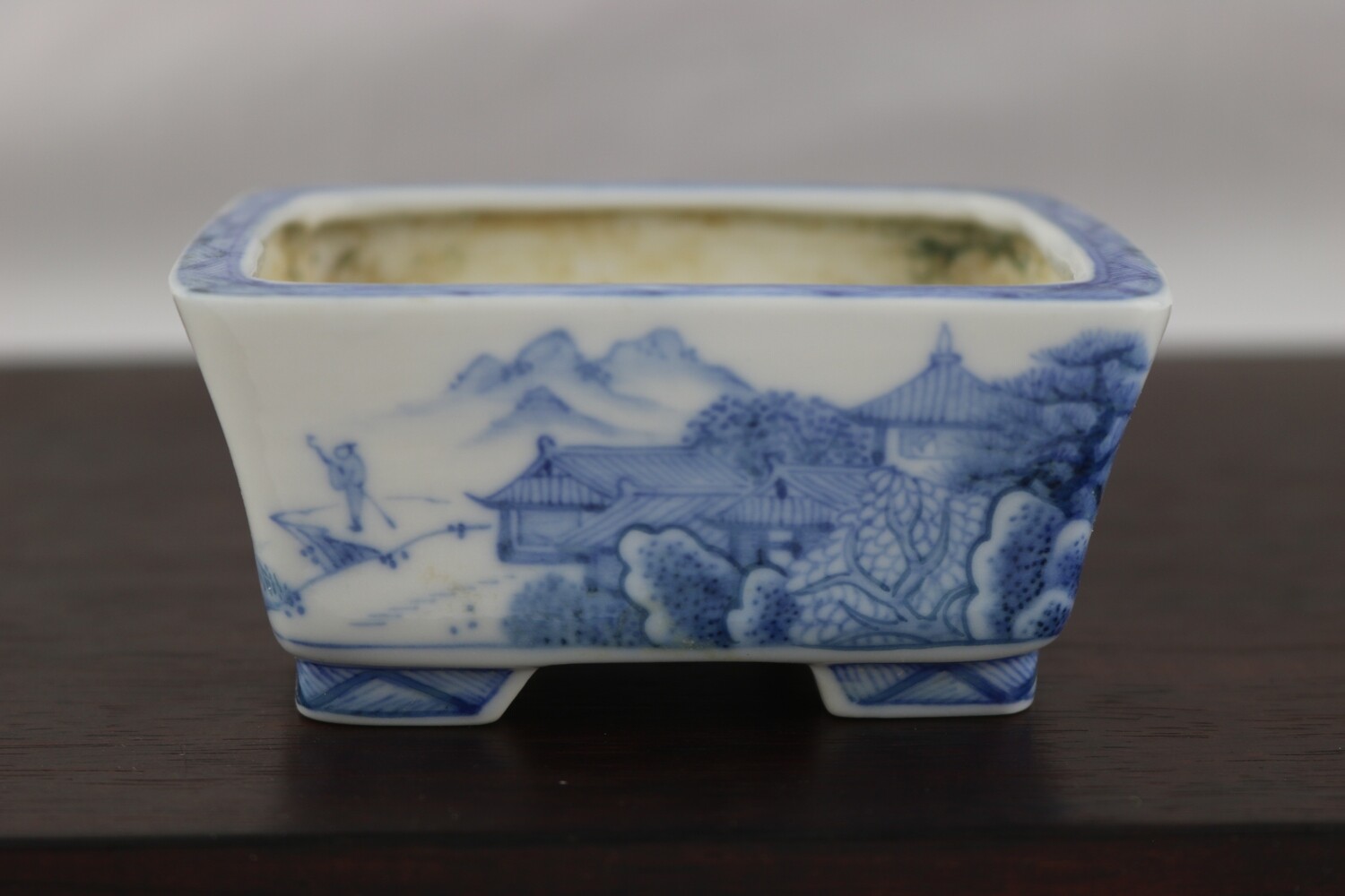 Ito Gekkou; Japan. 9.5cm; Rectangle; Porcelain; Hand Painted; Sometsuke (Blue Underglaze Painting); Stamped By Artist.