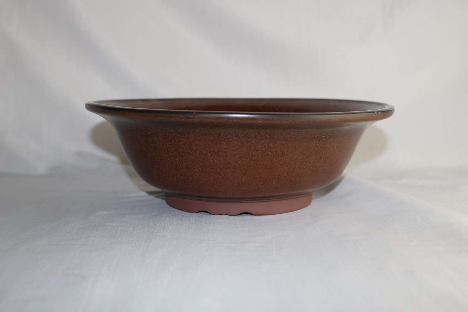 Willow Bonsai Pots, S.Africa -  Round; &#39;Copper&#39; Glaze; Shades of Browns; Recessed Foot Ring; EBPC Stamped.