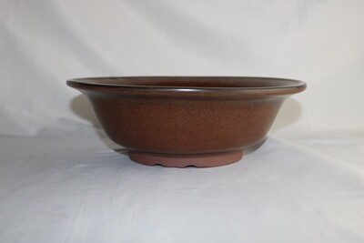 Willow Bonsai Pots, S.Africa -  Round; 'Copper' Glaze; Shades of Browns; Recessed Foot Ring; EBPC Stamped.