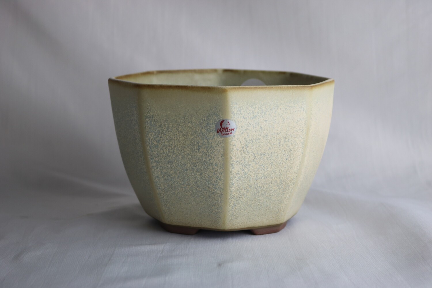 Willow Bonsai Pots, S.Africa -  Octagonal (8 sided) Pot; Great Design; Intricate &#39;Cappuccino&#39; Glaze; Cream, Subtle Blues; Recessed feet; EBPC stamped.