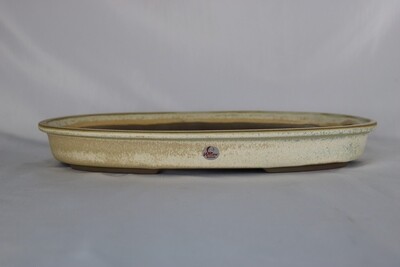Willow Bonsai Pots.  31cm; Oval; Forest Style; 'Cappuccino' Glaze; Cream; Light Blue; Recessed Feet; Made in South Africa.