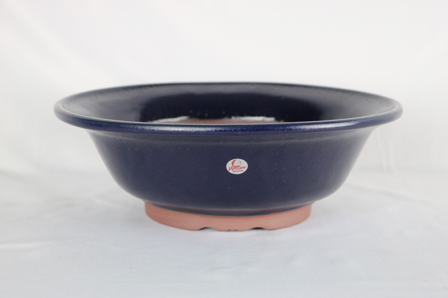 Willow Bonsai Pots, S.Africa -  25.3cm; Round; Semi Cascade Style; &#39;Ruri&#39; Glaze; Dark Blue; Recessed Feet; EBPC Stamped.