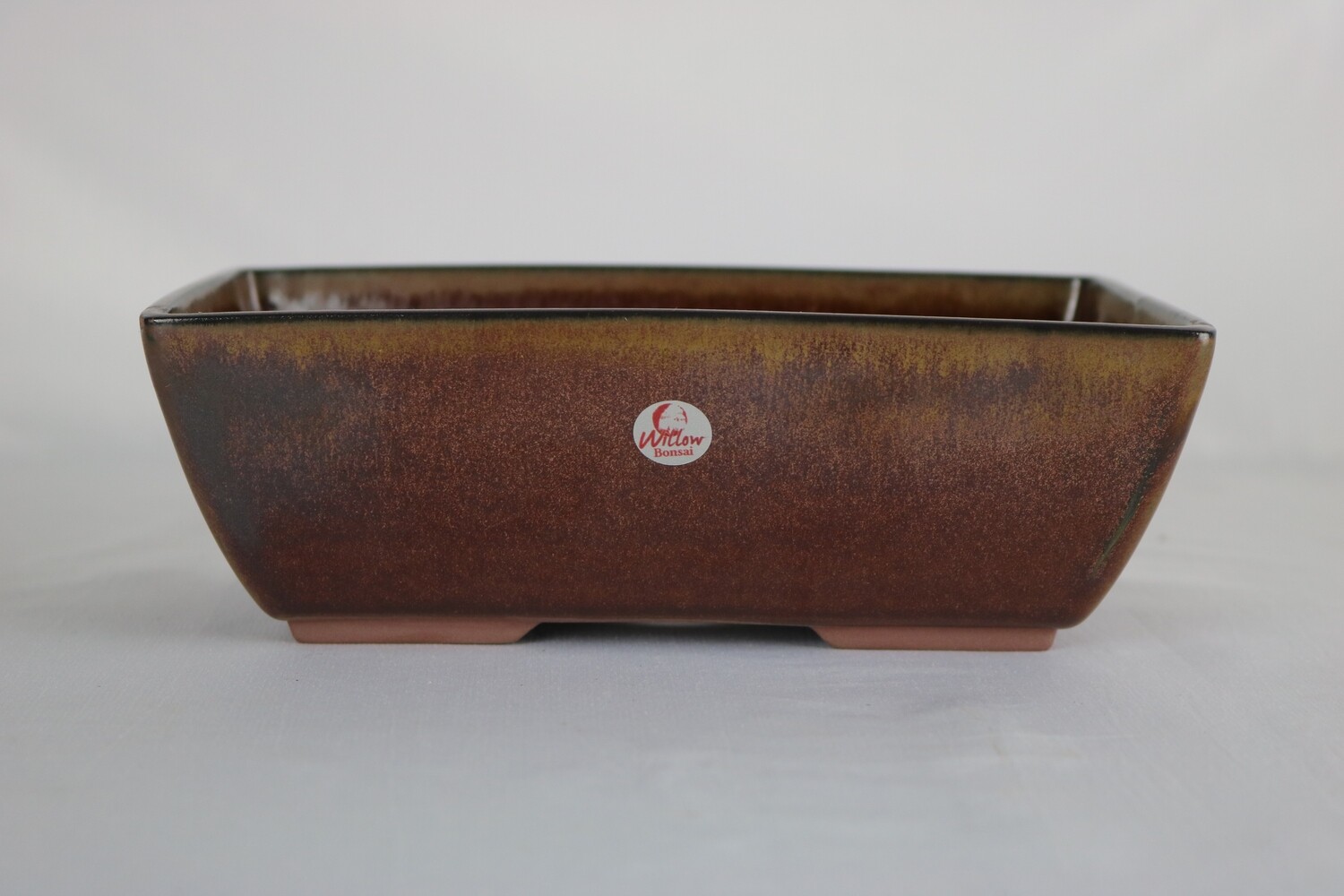 Willow Bonsai Pots.  19cm; *Small Chip* - Reduced.     Rectangle; Deeper Profile; &#39;Dark Honey&#39; Glaze; Shohin + Size; Made in South Africa.