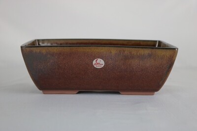 Willow Bonsai Pots.  19cm; *Small Chip* - Reduced.     Rectangle; Deeper Profile; 'Dark Honey' Glaze; Shohin + Size; Made in South Africa.