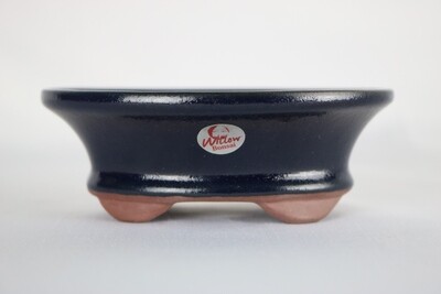 Willow Bonsai Pots.  11cm; Deep Flared Oval; 'Ruri' Glaze; Dark Blue; Small Shohin Size; Made in South Africa.