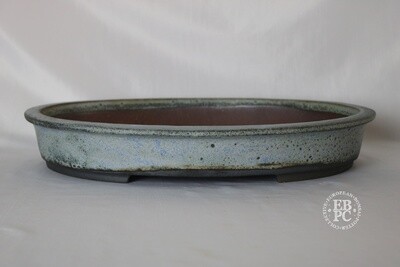 Walsall Studio Ceramics - Esther Griffiths.  37.1cm; Oval; Glazed; Thick Glaze; Lip to Rim; Recessed Feet; Light Blue; Browns.