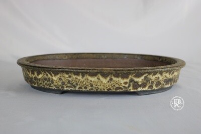 Walsall Studio Ceramics - David Jones; 30.1cm; Oval; Glazed; Honeycomb Yellow; Browns;