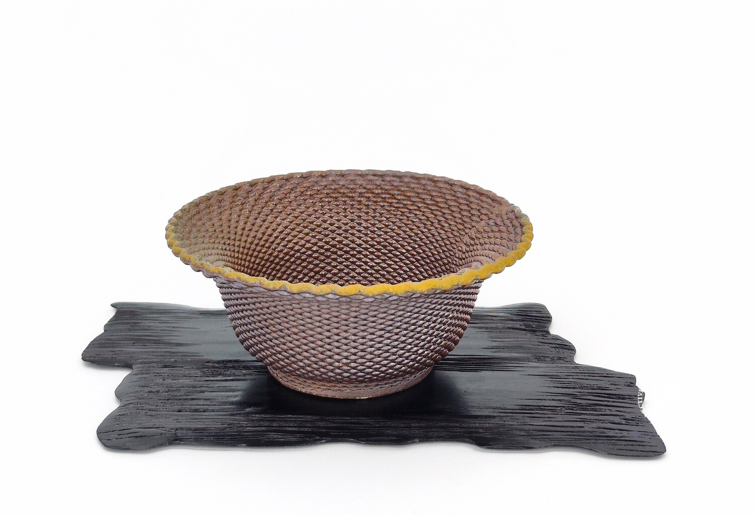 Igor Carino - Italy.  13.5cm; Classic Round; Innovative 3D Printed Techniques; Wood-Fired; Culmination of 10 Years Research; Gafu-ten Winner; Natural Ash Deposit Glaze.  *EBPC DIRECT