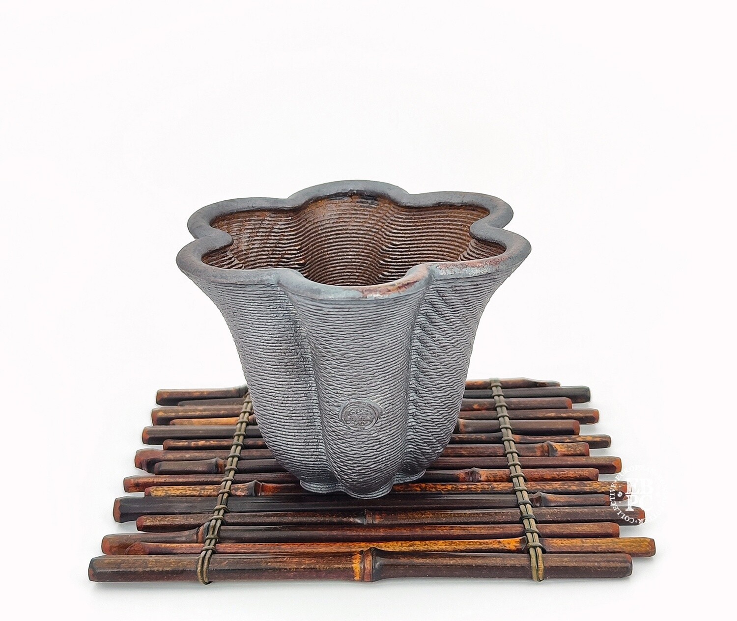 Igor Carino - Italy.  13.3cm; 6-Lobed Rinka S/Cascade; Innovative 3D Printed Techniques; Wood-Fired; Culmination of 10 Years of Research; Gafu-ten Winning Design; Natural Ash Deposit Glaze.
