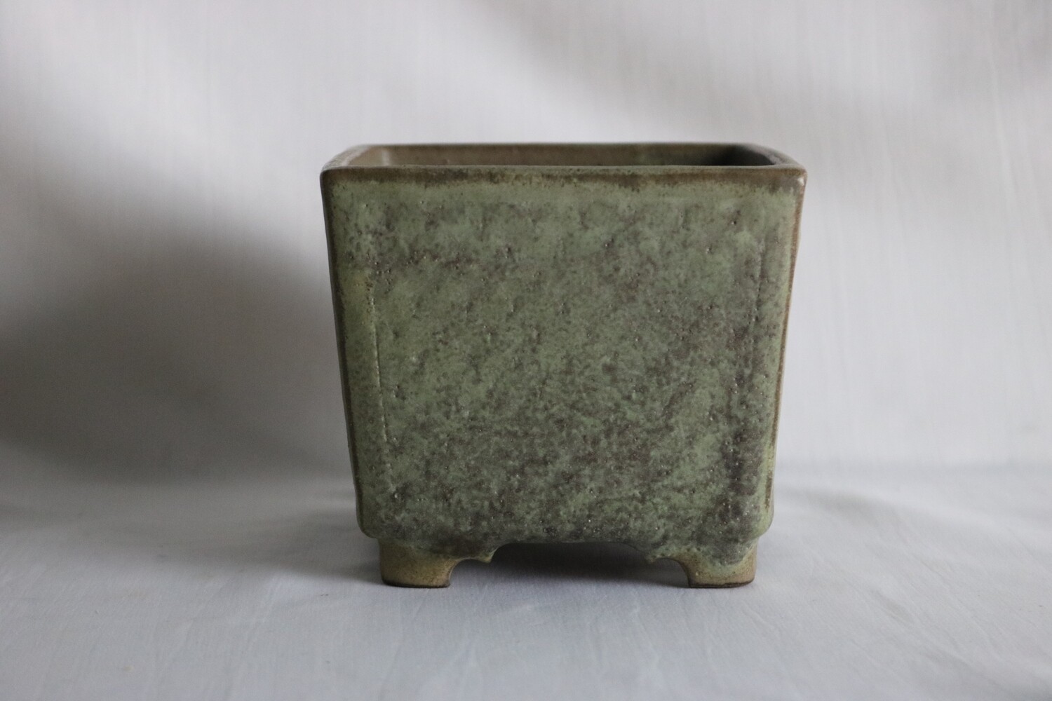 Gramming Pots - 11.5cm; Square Cascade; Carved Dragon-scale design; Glazed; Recessed Feet; Tomas Gramming