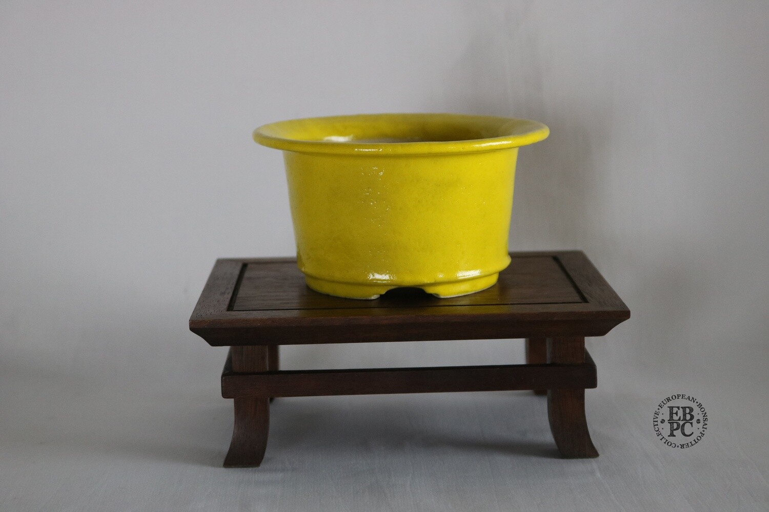 Amdouni Bonsai Pots - 11.5cm; Round; Shohin-Sized; Exquisite Clean Glaze; Yellow; Carved Feet; Sami Amdouni.