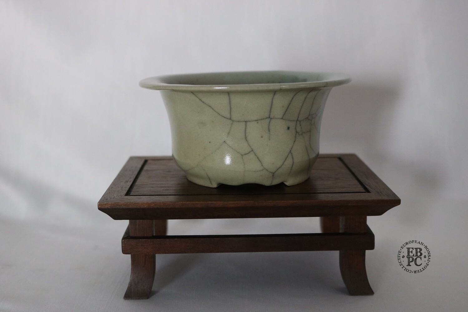 Amdouni Bonsai Pots - 12.5cm; Round; Shohin-Sized; Crackle Glaze; Grey/Green Celadon; Detailed Feet; Sami Amdouni.