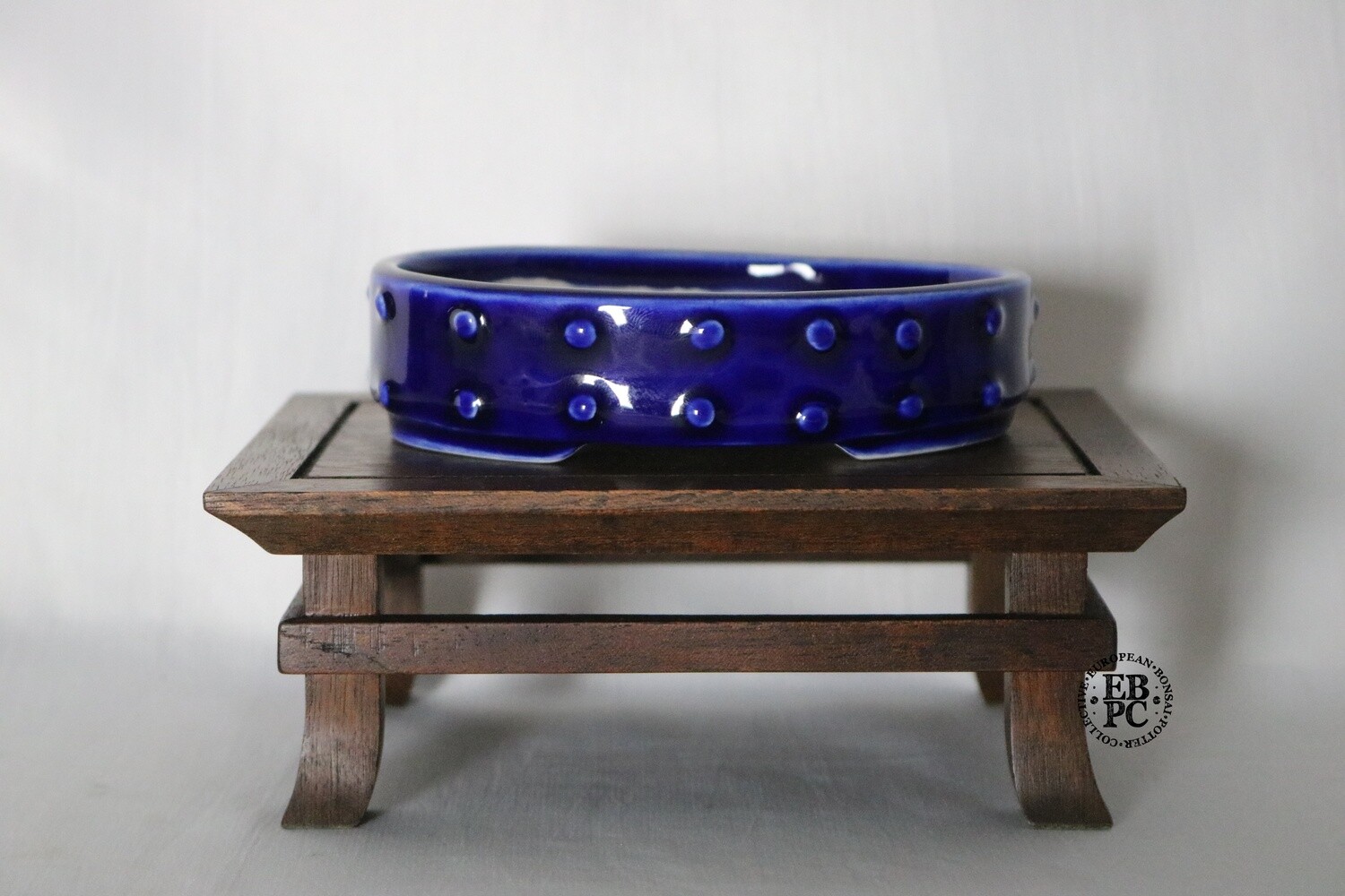 Amdouni Bonsai Pots - 12.2cm; Porclain; Glazed; Oval; Ruri; Dark Blue; Rivets; Made by Sami Amdouni.