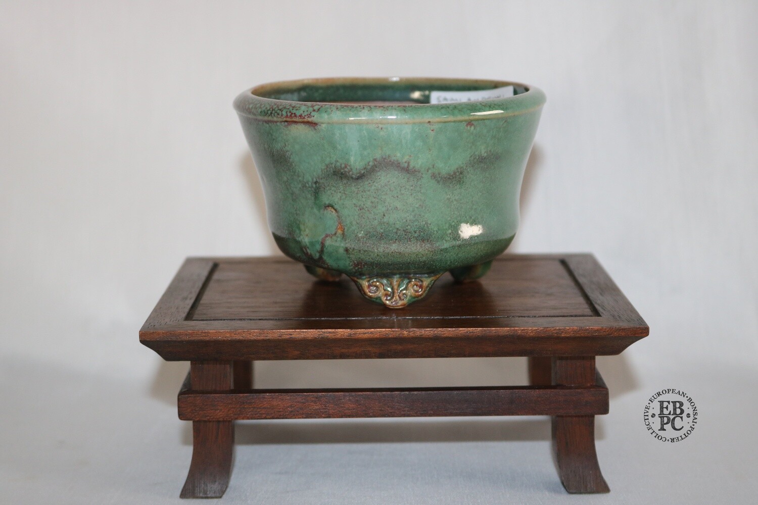 Amdouni Bonsai Pots - 10.6cm; Round; Shohin; Sang de Boeuf &amp; Teal Glaze; Detailed Feet; Sami Amdouni.