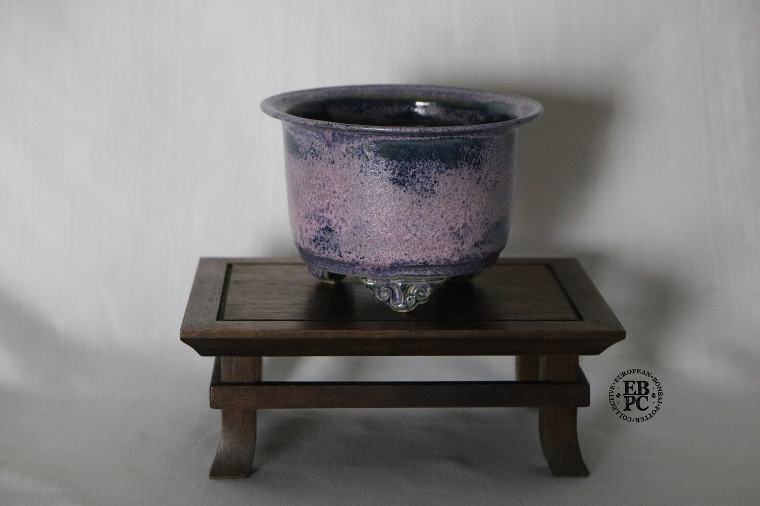 Amdouni Bonsai Pots - 10.8cm; Round; Crystalline Glaze; Purple; Dark Blue; Carved Feet; Sami Amdouni.