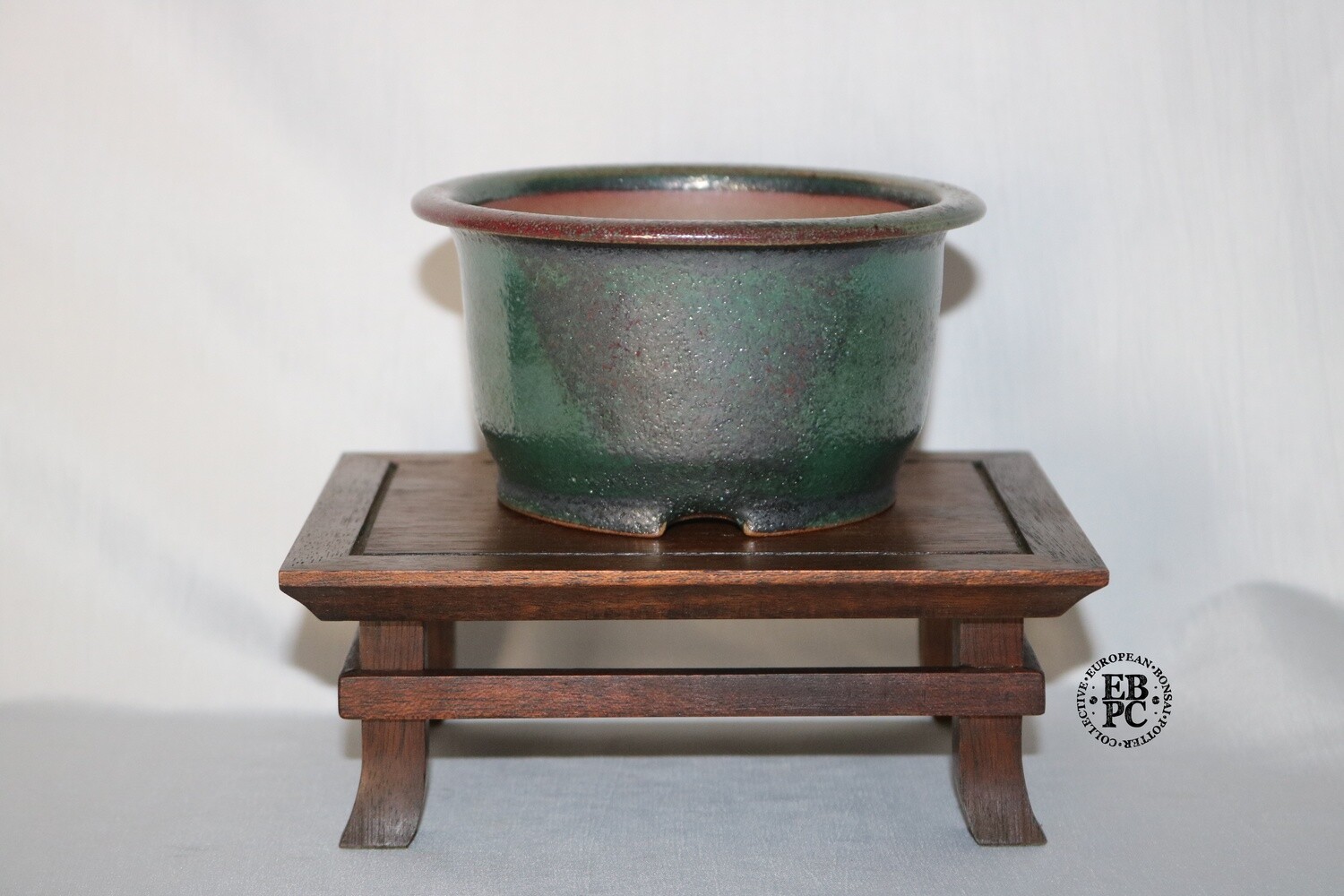 Amdouni Bonsai Pots - 12.1cm; Round; Shohin; Sang de Boeuf &amp; Teal Glaze; Sami Amdouni.