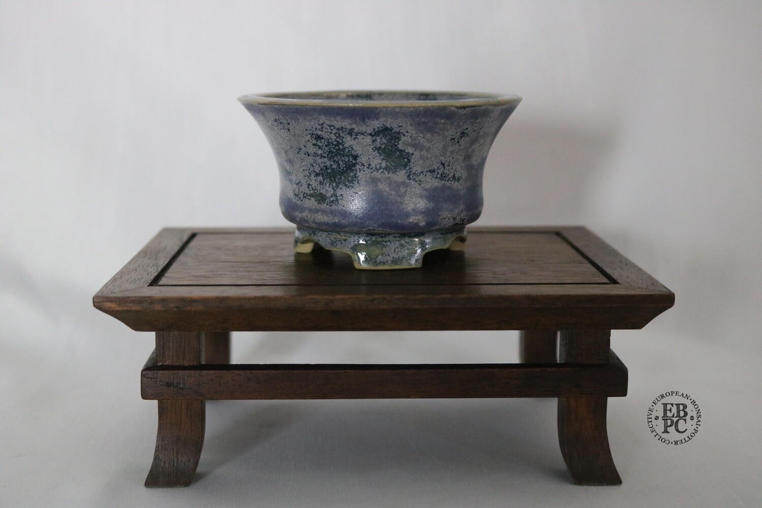 Amdouni Bonsai Pots - 9.1cm; Round; Crystalline Glaze; Purple; Dark Blue; Grey; Carved Feet; Sami Amdouni.