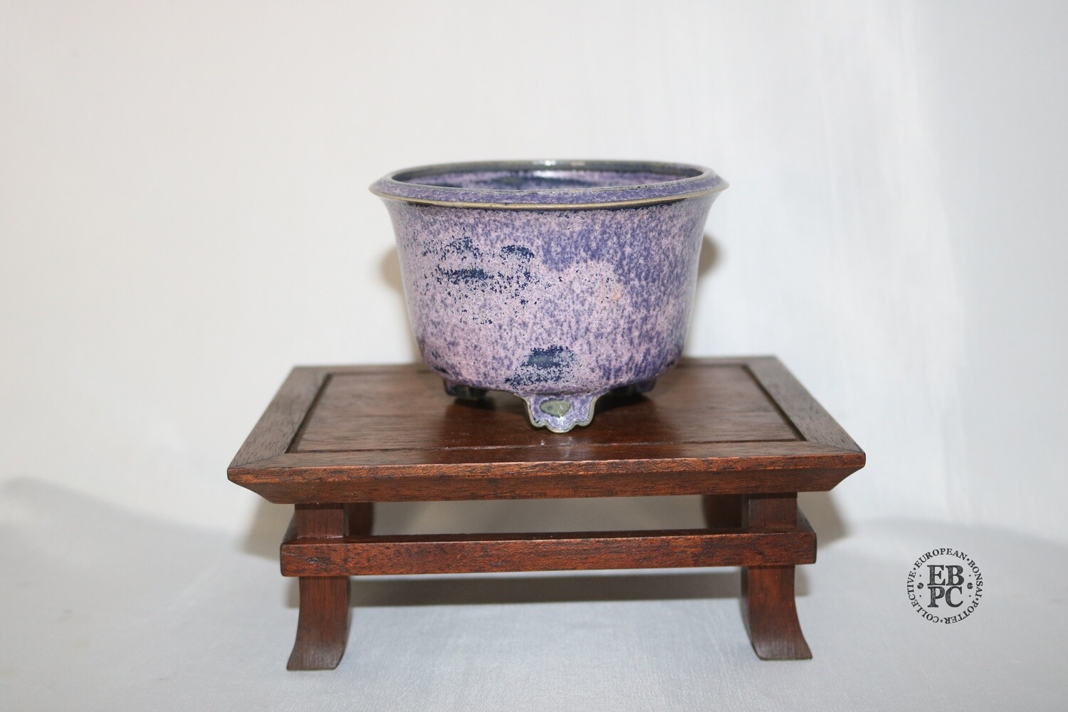 Amdouni Bonsai Pots - 10cm; Round; Crystalline Glaze; Purple; Dark Blue; Carved Feet; Sami Amdouni.