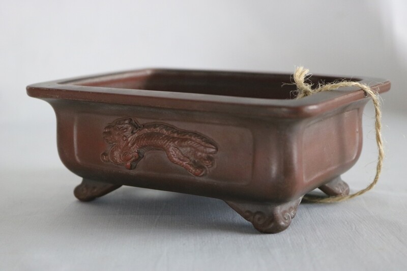 Bigei; Japan. 14.7cm; Rectangle; Unglazed; Recessed Panels; Dragon in Relief; Hand-Signed By Artist;