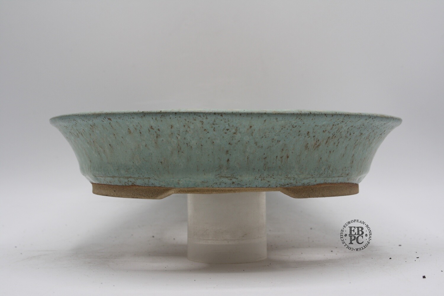 Shibusa Bonsai Pots - Italy. 21cm; Round; White Stoneware Clay; Verde Green with Beech Ash Glaze;     * EBPC-DIRECT *- Shipped by the artist. Lorenzo Penello - Italy.