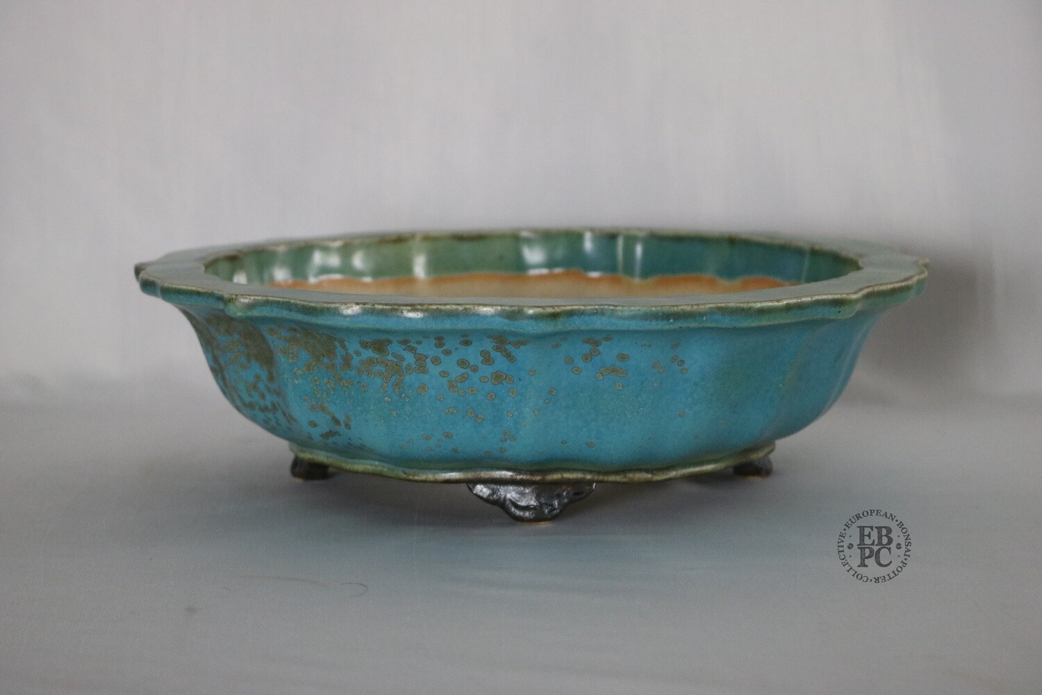 Sabine Besnard - 28.8cm; Glazed; Antique Mirror Shape; &#39;Okinawa Glaze&#39;; Turquoise; Light Blue; Browns; Crystalline Glaze; EBPC Stamped.