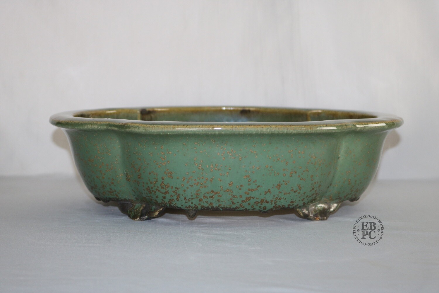 Sabine Besnard - 38.7cm; Mokko Shape; Oak Ash Glaze; &#39;Yuki d&#39;or Vert&#39; Glaze&#39;; &#39;Green Gold&#39;; Browns; Crystalline Glaze; EBPC Stamped;