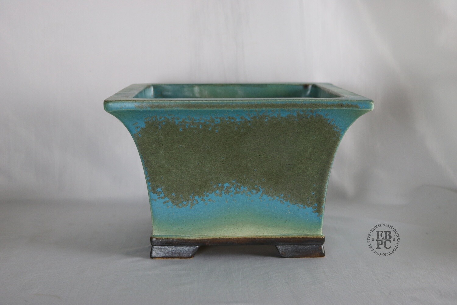 Sabine Besnard - 26.4cm; Glazed; Square Cascade; &#39;Okinawa&#39; Crystalline Glaze; Turquoise; Blues; Greens; Browns;