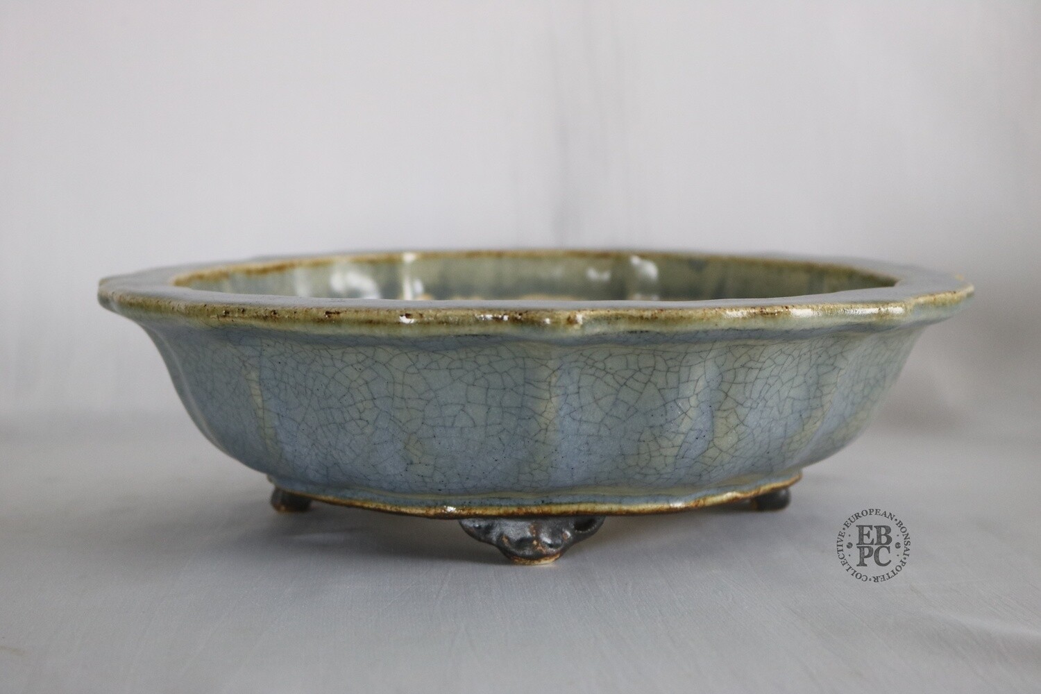 Sabine Besnard - 30.1cm; Glazed; Antique Mirror Shape;  &#39;Song Glaze&#39;; Light Blue; Crackle Effect; EBPC Stamped;