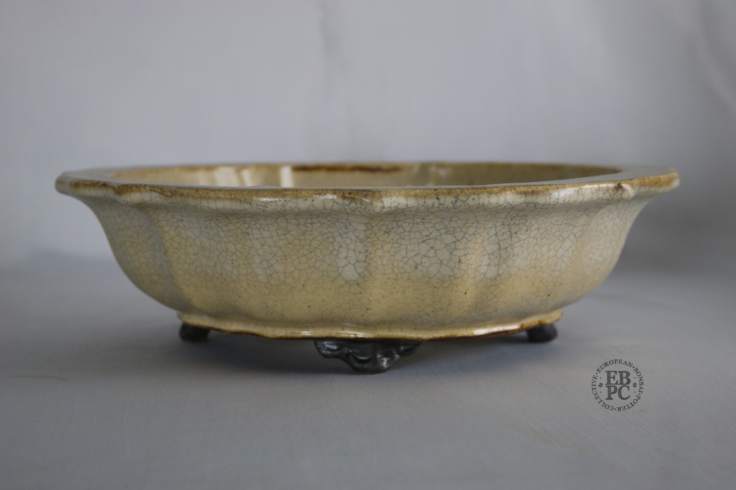 Sabine Besnard - 29.9cm; Antique Mirror Shape; &#39;Song Glaze&#39;; Cream; Browns; Crackle Glaze; EBPC Stamped;