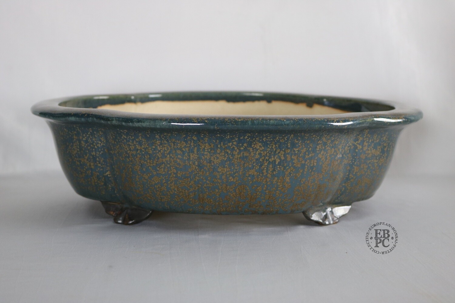 Sabine Besnard - 38.9cm; Mokko Shape; Oak Ash Glaze; &#39;Yuki d&#39;or Bleu&#39; Glaze&#39;; &#39;Blue Gold&#39;; Browns; Crystalline Glaze;