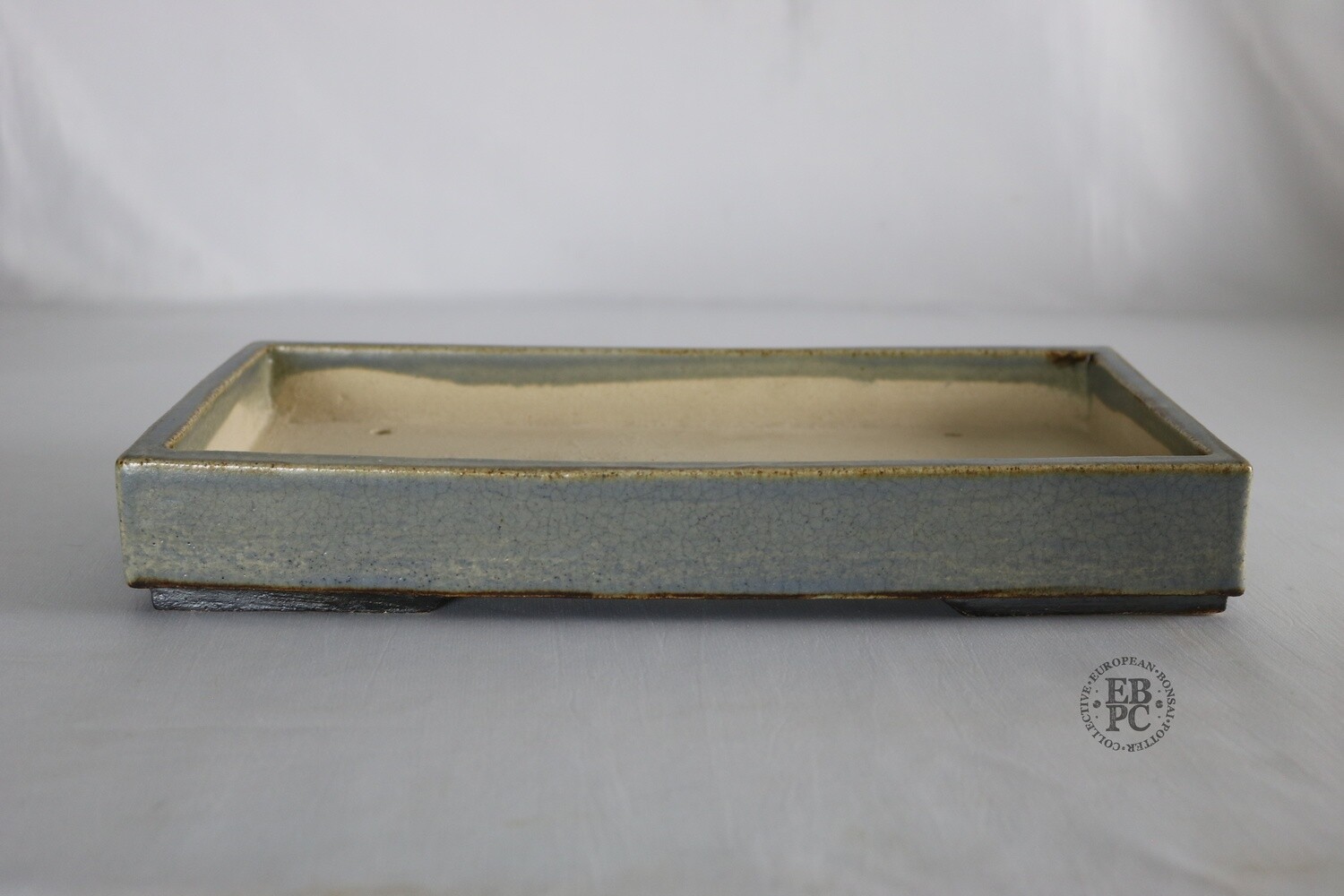 Sabine Besnard - 30.7cm; Extended Rectangle; &#39;Song Glaze&#39;; Light Blue; Browns; Crackle Glaze;