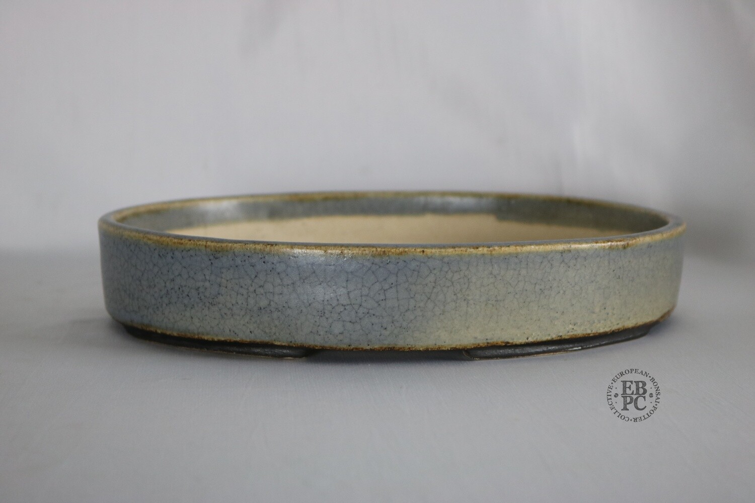 Sabine Besnard - 25.1cm; Oval; &#39;Song Glaze&#39;; Light Blue; Browns; Crackle Glaze;