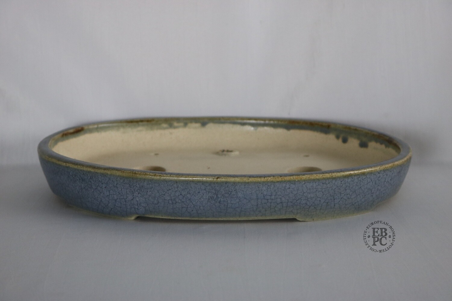 Sabine Besnard - 29.8cm; Oval; &#39;Song Glaze&#39;; Blue; Browns; Crackle Glaze;