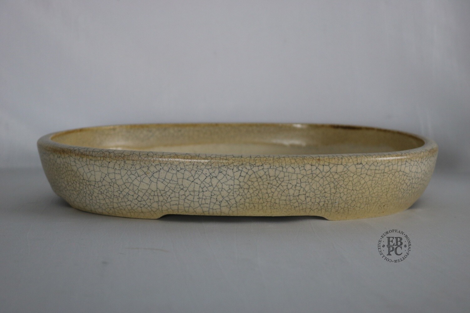 Sabine Besnard - 34.5cm; Oval; &#39;Song Glaze&#39;; Cream; Browns; Crackle Glaze;