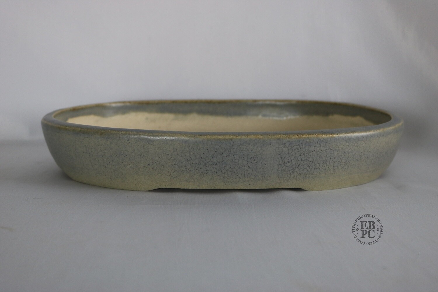 Sabine Besnard - 34.6cm; Round; &#39;Song Glaze&#39;; Light Blue; Browns; Crackle Glaze;