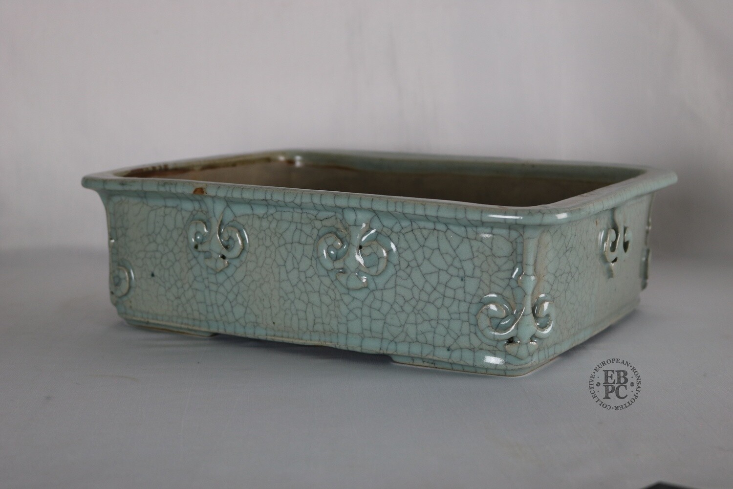 Amdouni Bonsai Pots - 32.3cm; Rectangle; Antique-Chinese Inspired Design; Carved in Relief; Celadon; Glazed; Sami Amdouni;
