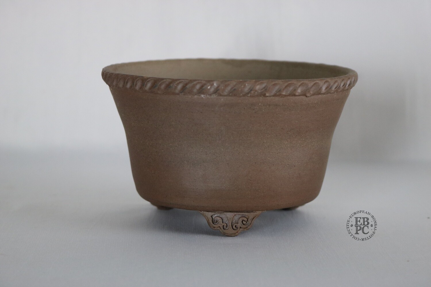 Amdouni Bonsai Pots - 13.5cm; Round; Shohin; Classic Design; Unglazed; Excellent Tone Variation; Detailed Feet; Rope Design Rim; Sami Amdouni.