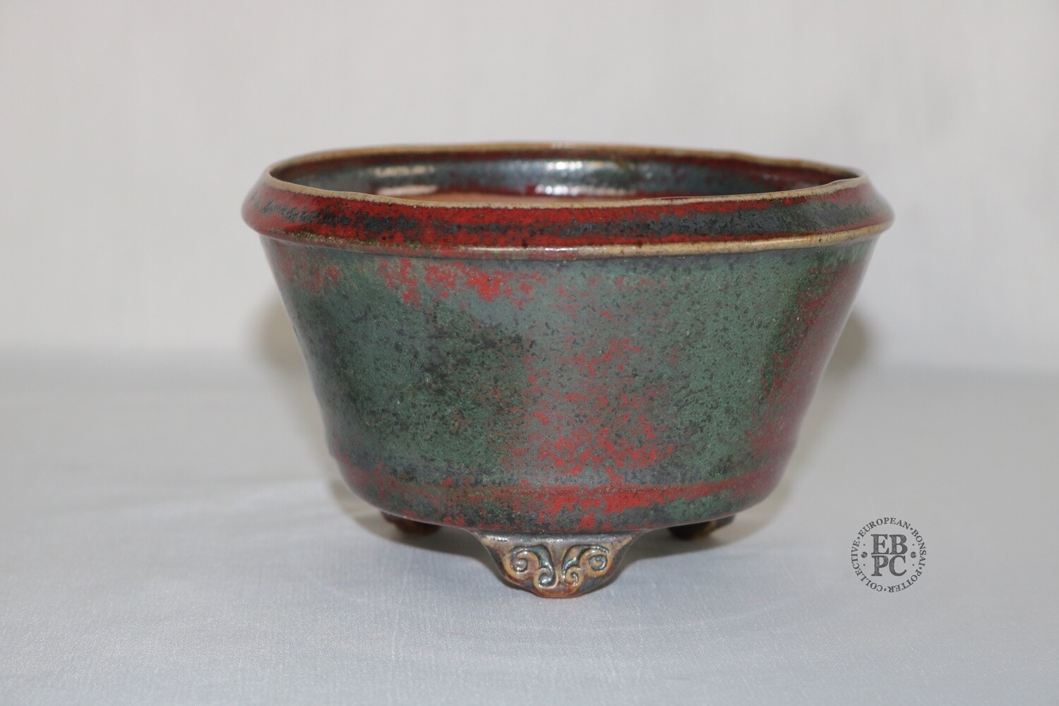 Amdouni Bonsai Pots - 13cm; Round; Shohin; Sang de Boeuf &amp; Teal Glaze; Sami Amdouni.