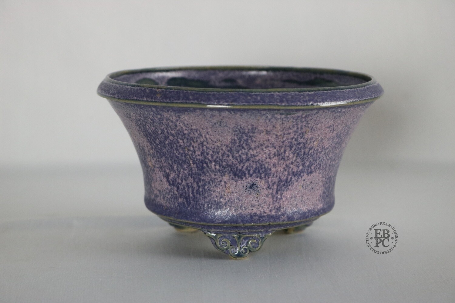 Amdouni Bonsai Pots - 13.5cm; Round; Superb Glaze; Purple; Dark Blue; Carved Feet; Sami Amdouni.
