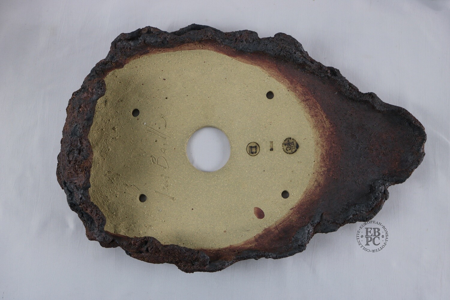 Ian Baillie - 36.8cm; Freeform Slab; Rustic; Oxide Wash; Browns; Greys; Red tones; Hand-signed; EBPC Stamped.