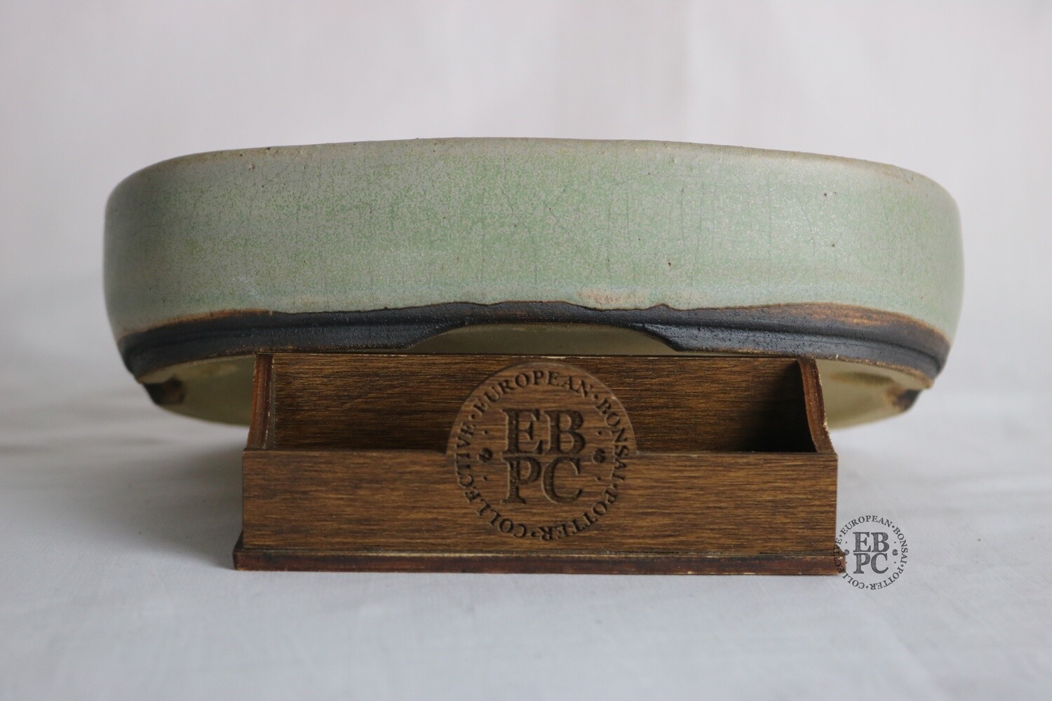 Walsall Studio Ceramics - Esther Griffiths; 20.cm; Oval; Glazed; Light Mint Green; Subtle Crackle; Browns; EBPC Stamped.