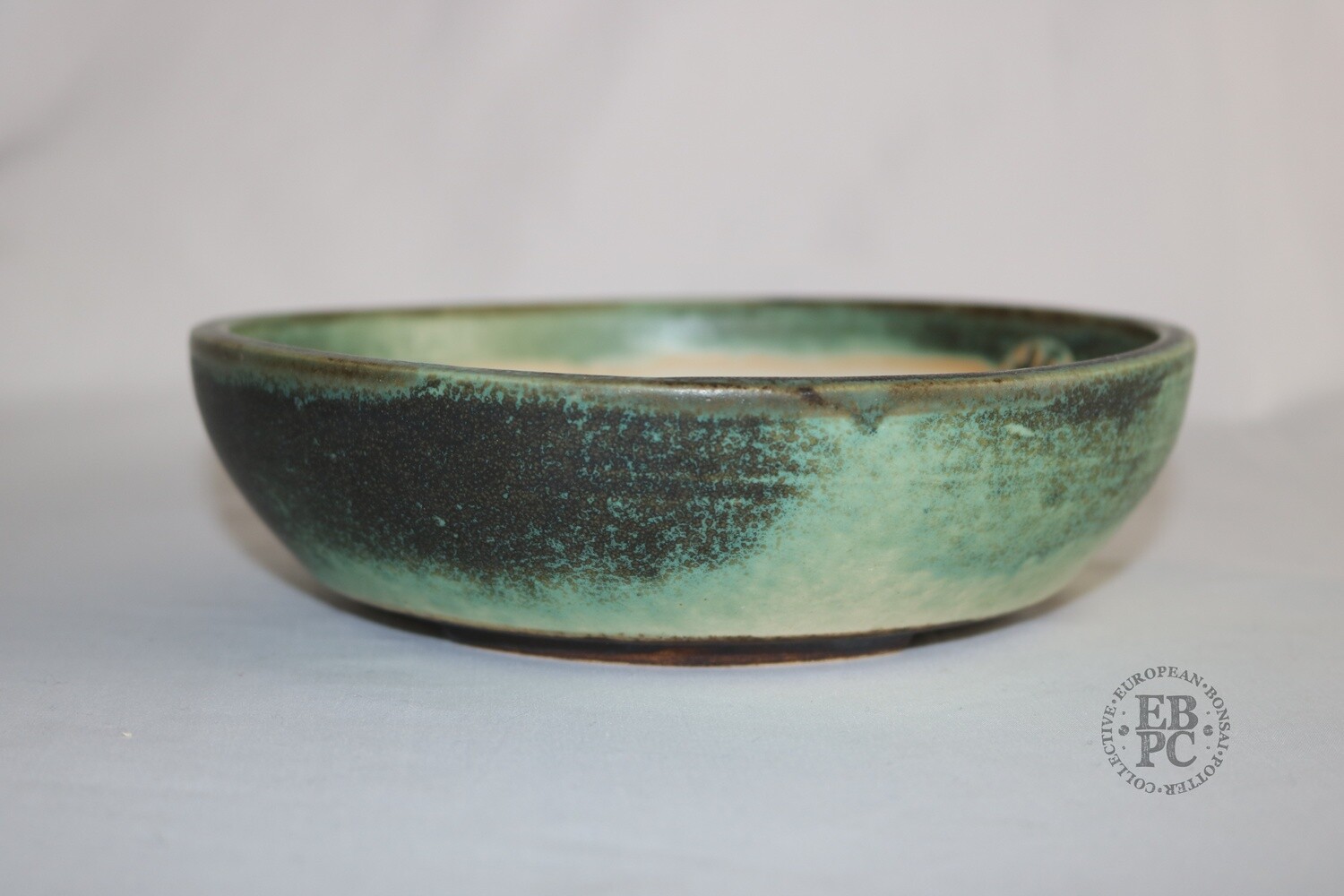 Sabine Besnard - 18.8cm; Round; &#39;Lichen Glaze&#39;; Greens; White; Yellow; Brown; Crystalline Glaze; EBPC Stamped.